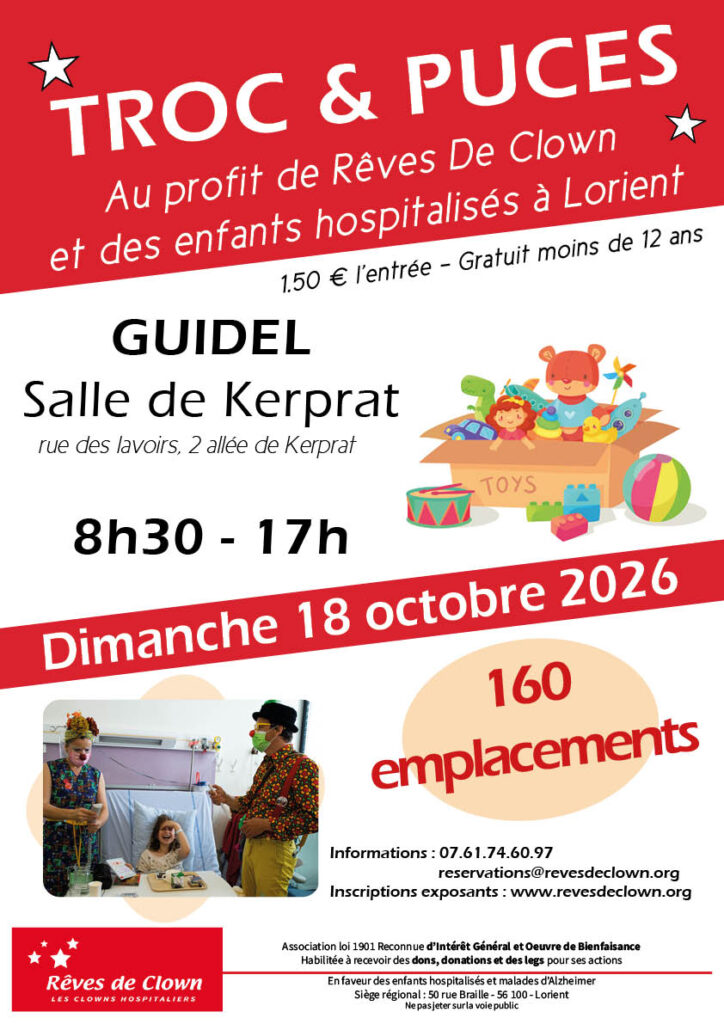 Troc et puces le dimanche 18 octobre de 8h30 à 17h à Kerprat au profit de Rêves de Clown