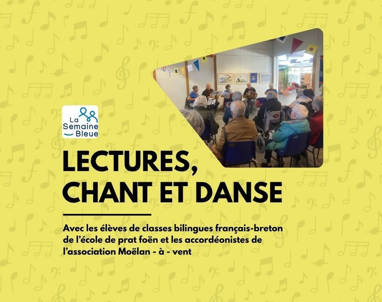 Lectues, chants et danse avec les élèves bilingues français-breton de l'école Prat FoËn et les accordéonistes de l'association Moëlan à vent